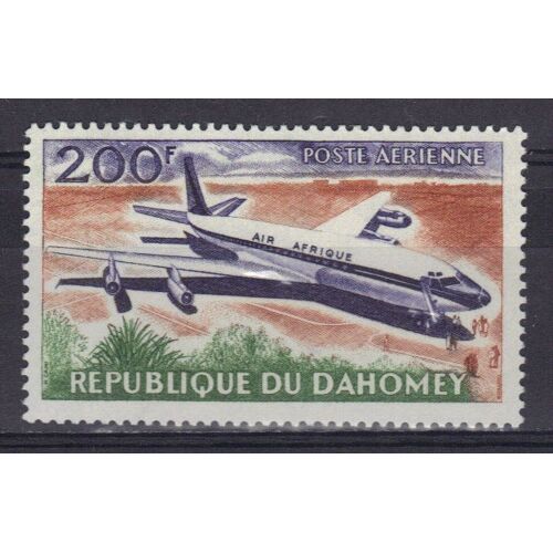 Dahomey 1963 Poste Aerienne : Avion D'"Air Afrique" : Douglas Dc-8 - Timbre 200 F. Brun-Orange, Violet Et Vert Neuf * Cote 4,20 