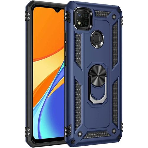Coque Pour Xiaomi Redmi 9c Nfc/Redmi 9c/10a Etui, Pc Militaire + Tpu 2-En-1 Armour Protective Back Housse Avec Bracket, Bleu