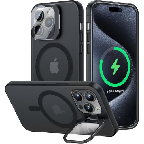 KALANKA-Compatible avec MagSafe Coque pour iPhone 15 Pro Max Magnétique[Support de Caméra en Métal Invisible][Protection Camera 9H Intégré], Antichoc Etui Translucide Mat Arrière Case Noir