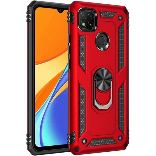Coque Pour Xiaomi Redmi 9c Nfc/Redmi 9c/10a Etui, Pc Militaire + Tpu 2-En-1 Armour Protective Back Housse Avec Bracket, Rouge