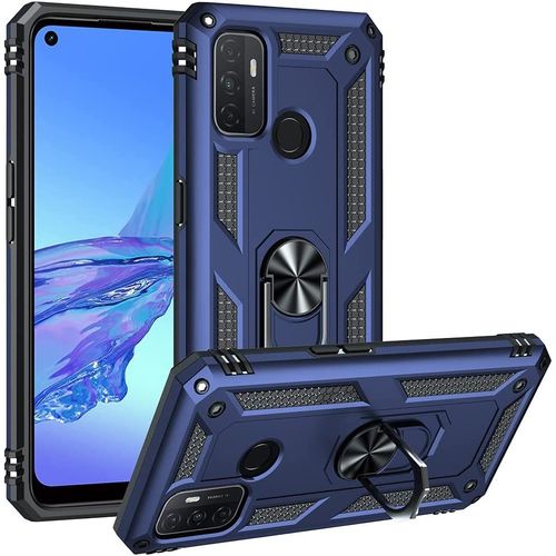 Coque Pour Oppo A53s/Oppo A53 2020 Etui, Pc Militaire + Tpu 2-En-1 Armour Protective Back Housse Avec Bracket, Bleu