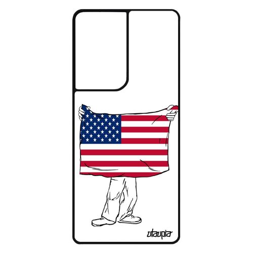 Coque silicone drapeau etats unis usa americain Samsung Galaxy S21 Ultra NFL jo coupe du monde original football smartphone noir NBA