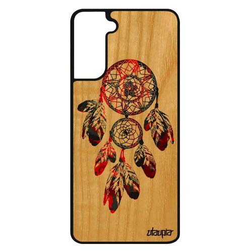 Coque Silicone Attrape Reve Pour Samsung S21+ Plus Bois Plume Coquillage Amerindien Souple Peinture Dreamcatcher Multicolore Galaxy