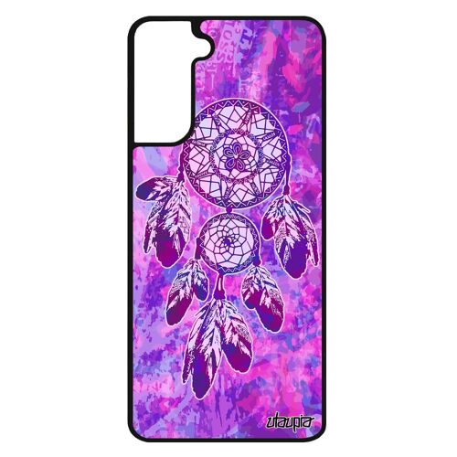 Coque silicone attrape reve S21+ Plus peinture capteur de ethnique 4G plume multicolore amerindien coquillage Violet Samsung galaxy
