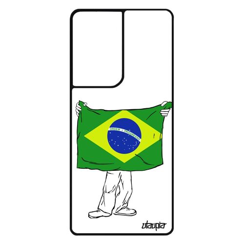 Coque pour Galaxy S21 Ultra en silicone drapeau bresil bresilien Copa america foot bumper football basket noir 4G metal jo Samsung