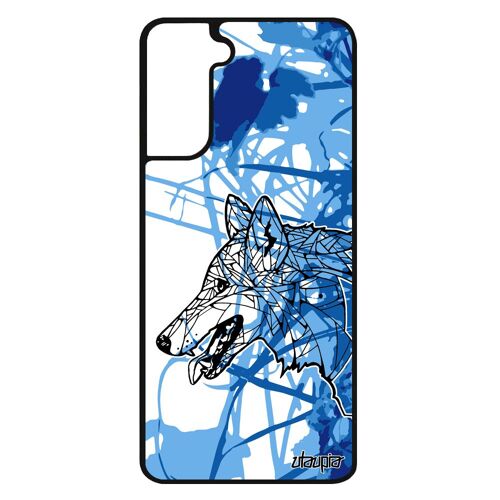 Coque loup telephone Galaxy S21+ Plus silicone Bleu fille dessin montagne azteque chien 4G animal case metal housse nature Samsung