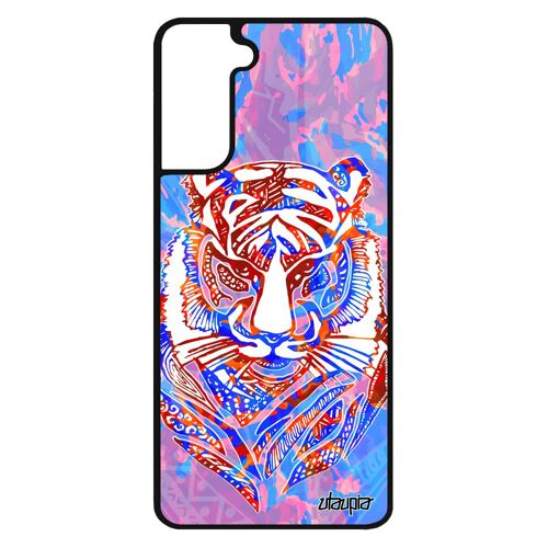 Coque Silicone Pour Samsung S21 Tigre Sauvage Pastel Feroce Ethnique Plume Multicolore Housse Portable Mobile Tasmanie Tattoo Galaxy