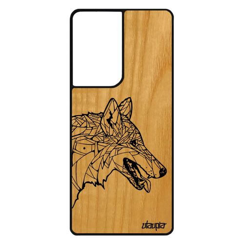 Coque Loup Samsung S21 Ultra Bois Silicone Noir Et Blanc Azteque Original Animaux Graphique Mobile Housse Dessin Tribal Hiver Galaxy