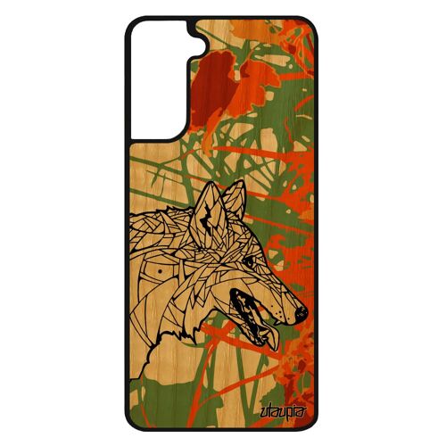 Coque Silicone Loup S21+ Plus En Bois Naturel Animaux Housse Alpha Tribal Ethnique Noir Jolie Orange Chien Garcon De Samsung Galaxy