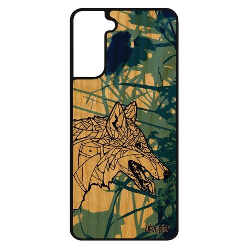 Coque En Bois Silicone Pour Samsung S21 Loup Coloré Dessin Mechant De Protection Montagne Fille Tribal Chien Made In France Galaxy