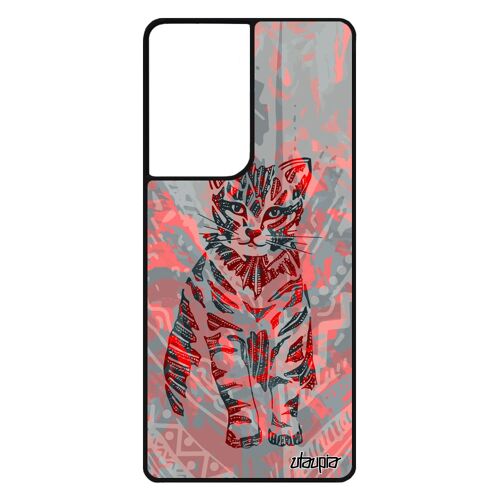 Coque Silicone Chat Samsung S21 Ultra Azteque Plume Dessin Sauvage Tribal Coloré Tigré Mignon Housse Matou Bumper Cadeau Galaxy
