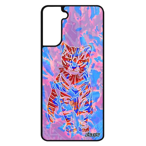 Coque silicone pour S21+ Plus chat tribal impression animaux Bleu tattoo chaton housse ethnique mignon made in France Samsung galaxy