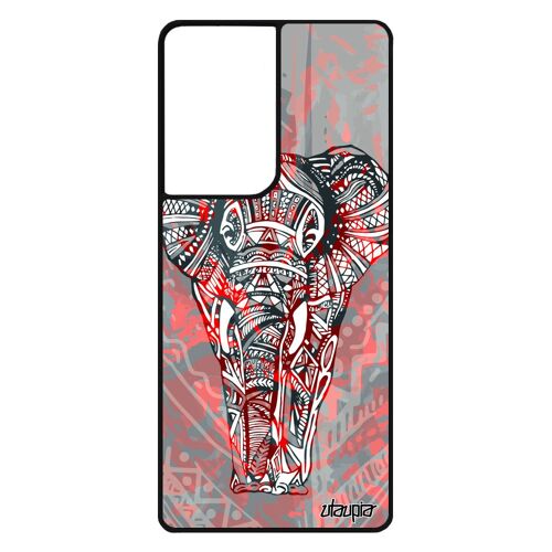 Coque S21 Ultra Silicone Elephant Animal Pastel De Protection Tribal Cadeau De Noel Multicolore D'afrique Rouge Noir Samsung Galaxy