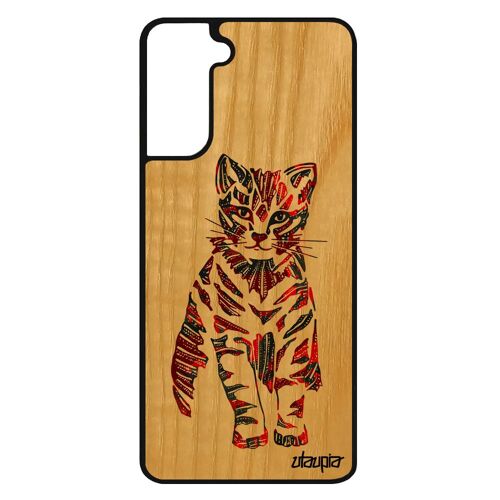 Coque S21+ Plus Bois Naturel Silicone Chat De Protection Tribal Souple Animal Cover Dessin Tigré Ethnique 4g Coloré Samsung Galaxy