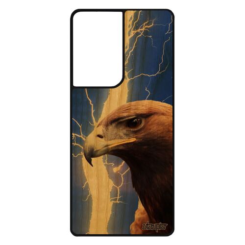 Coque silicone de protection Samsung Galaxy S21 Ultra en bois et aigle mobile oiseau bleu portable royal motif orage rapace animaux