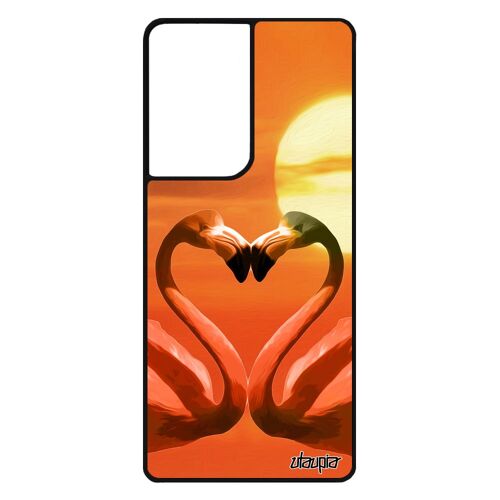 Coque Silicone Pour Samsung Galaxy S21 Ultra Flamand Rose Romantique Animal Oiseau Love CUr Portable Aluminium Orange Design Amour