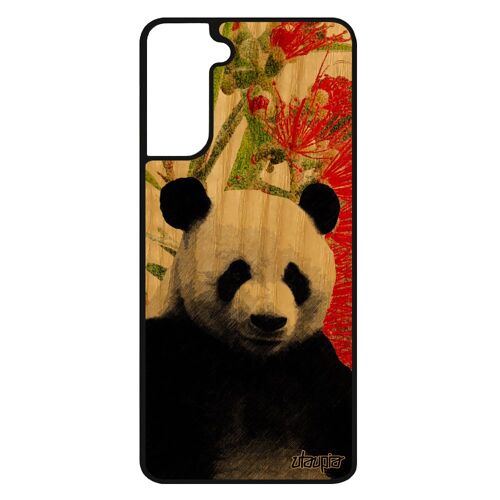 Coque Samsung S21+ Plus En Bois Silicone Panda Ecologie Telephone Bumper Peinture Ours Smartphone Animaux De Protection Ecolo Galaxy