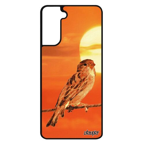 Coque antichoc pour Samsung Galaxy S21+ Plus silicone oiseau couché de soleil animal design nature etui petit orange made in France