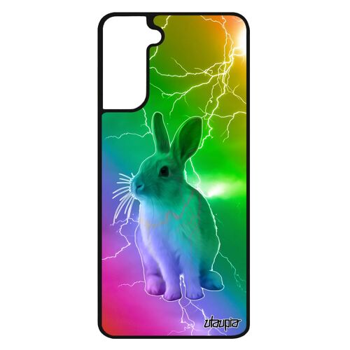 Coque Silicone Galaxy S21+ Plus Lapin Lièvre Mobile Telephone Eclair Case Arc En Ciel Nain De Paques Lapine Noir Multicolore Samsung