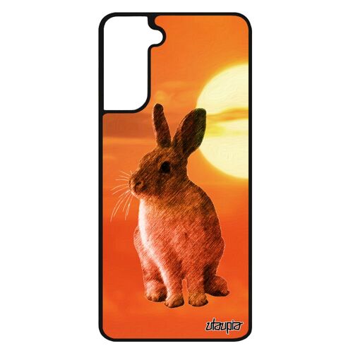 Coque S21+ Plus silicone lapin orange lièvre design couché de soleil portable personnalisé telephone de paques housse Samsung galaxy