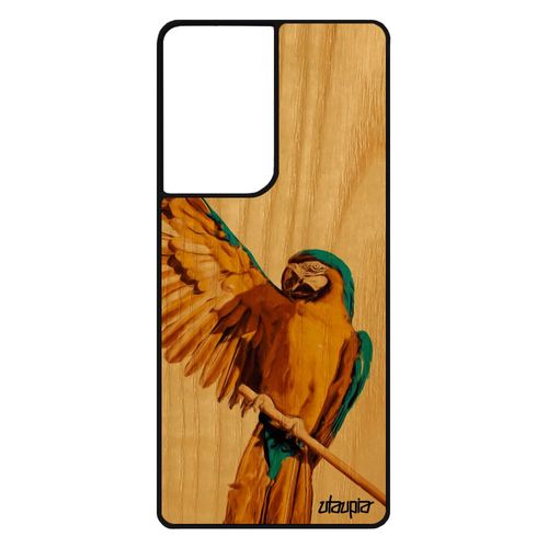 Coque Samsung Galaxy S21 Ultra Bois Silicone Perroquet Personnalisé Animal Etui Originale Jaune Design Oiseau Perruche Jolie Animaux