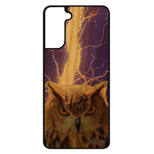 Coque Hibou S21+ Plus En Bois Silicone De Protection Housse Peinture Telephone Orage Design Oiseau Chouette Eclair Samsung Galaxy