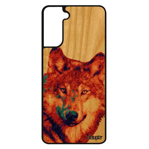 Coque Silicone S21+ Plus En Bois Naturel Loup Noir Nature Bête Sauvage Design Predateur Louve Souple Animaux Animal Samsung Galaxy
