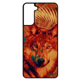 Coque En Bois Silicone Samsung Galaxy S21 Loup Texture Portable Tpu Dessin Animal Design Bête Sauvage Mandala De Protection Orange