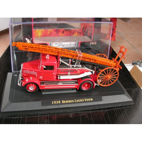 Signature 1/43 Metal Pompier Camion Dennis Light Four Echelle 1938 !-Signature