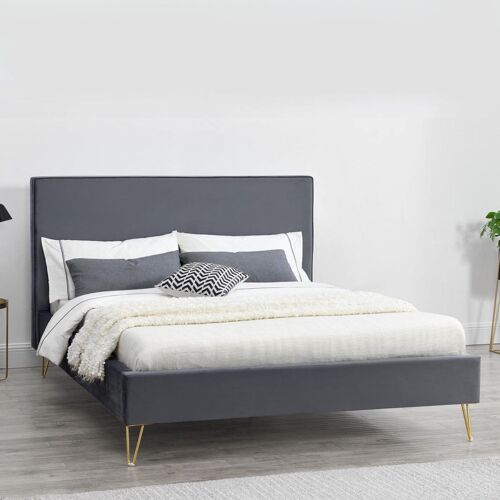 Lit 140 x 190 cm en velours et laiton gris RIVERSIDE