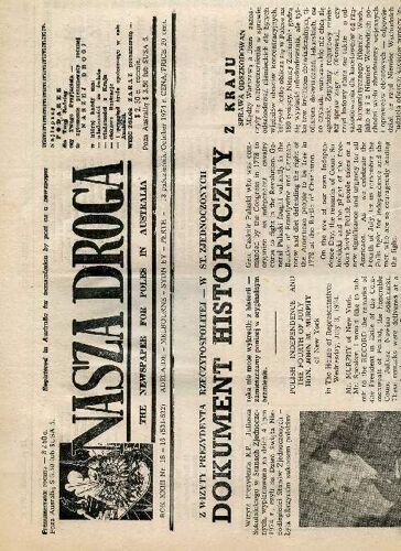 Nasza Droga, Rok Xxiii, Nr 15-16 (531-532), Oct. 1974 R., The Newspaper For Poles In Australia
