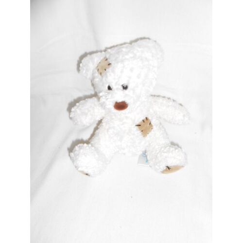 Doudou Ours Marron Beige Ecru Creme Bille Dans Le Corps Gipsy Patchwork Empiecement Carre Ovale Daim Sous Pattes