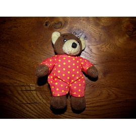 Doudou Peluche Petit Ours Brun Ajena Nounours Marron Rouge Pois Jaune 12 Cm