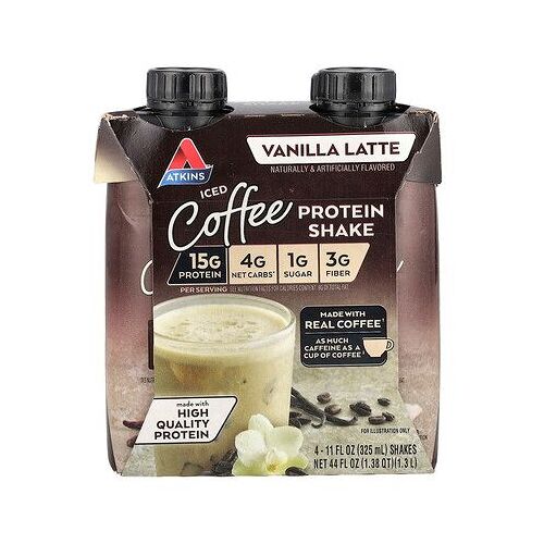 Atkins, Boisson Protéinée Au Café Glacé, Vanille, 4 Shakes, 325 Ml Chacun