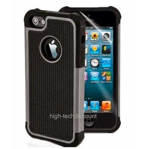 Housse Etui Coque Rigide Anti Choc Gris Pour Apple Iphone 5 5s 5g + Film Ecran