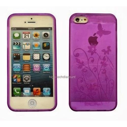 Housse Etui Coque Gel Papillons Mauve Pour Apple Iphone 5 5s 5g + Film Ecran
