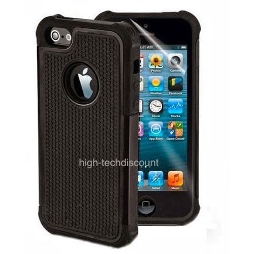 Housse Etui Coque Rigide Anti Choc Noir Pour Apple Iphone 5 5s 5g + Film Ecran