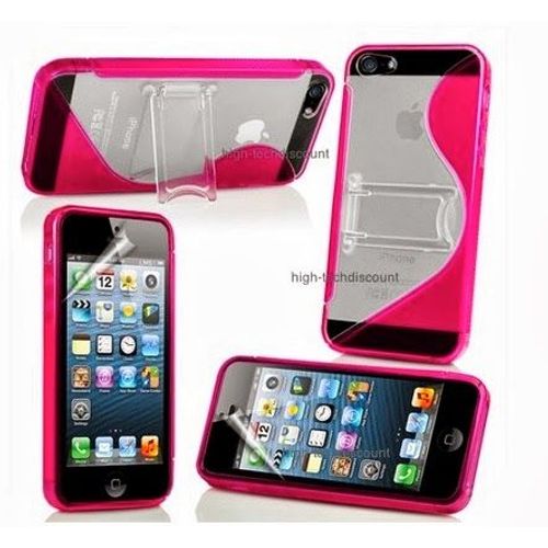 Housse Etui Coque Gel Support Rose Pour Apple Iphone 5 5s 5g + Film Ecran