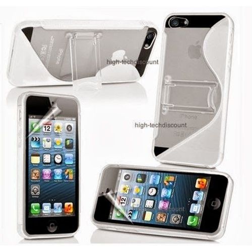 Housse Etui Coque Gel Support Blanc Pour Apple Iphone 5 5s 5g + Film Ecran
