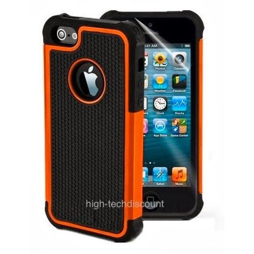 Housse Etui Coque Rigide Anti Choc Orange Pour Apple Iphone 5 5s 5g + Film Ecran