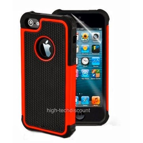 Housse Etui Coque Rigide Anti Choc Rouge Pour Apple Iphone 5 5s 5g + Film Ecran