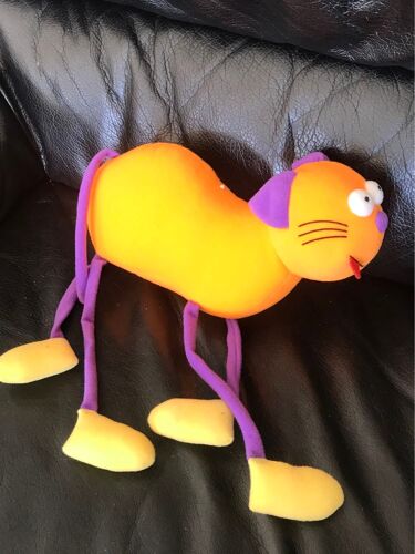 Peluche Doudou Chat Orange Oreilles Violette Longue Pattes Jaune Zanimos 