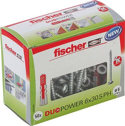 fischer 535463 - Cheville bi-matière DuoPower 6 x 30 PH avec vis (50pcs) DuoPower 6 x 30 S PH
