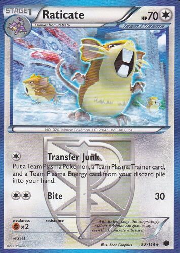 Carte Pokemon - Raticate ( Rattatac De Team Plasma ) - 88/116 - Rare - Glaciation Plasma - Anglaise -