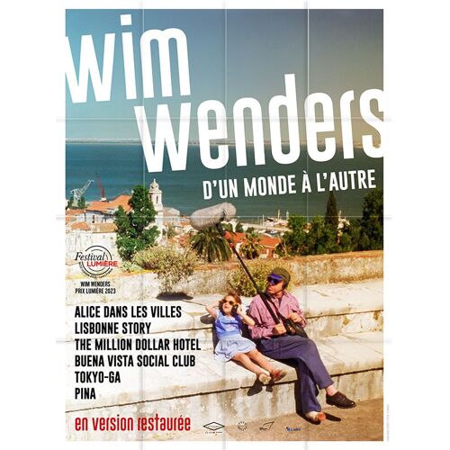Wim Wenders, D'un Monde À L'autre (Rétrospective) -Véritable Affiche De Cinéma Pliée-Format 120x160 Cm- Alice Dans Les Villes, Lisbonne Story, Million Dollar Hotel, Bueana Vista Social Club - 2023
