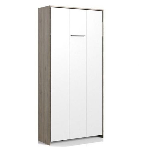 Lit Escamotable Vanier Décor Chêne Façade Blanche Couchage 90 X 200 Cm