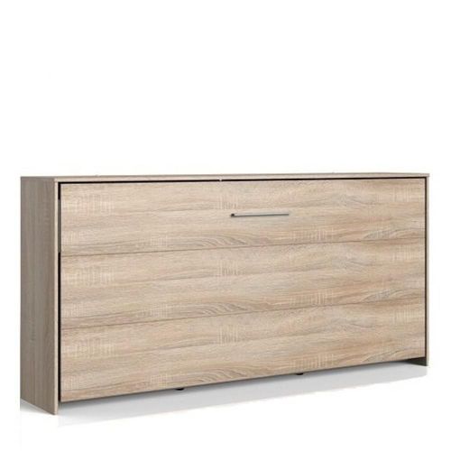 Lit Escamotable Horizontal Vanier Décor Chêne Couchage 90 X 200 Cm