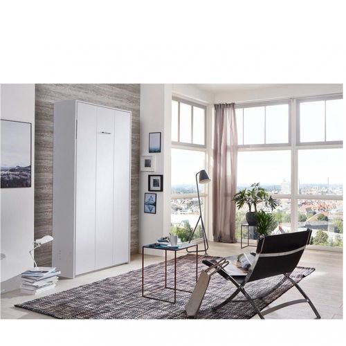 Lit Escamotable Vanier Blanc Mat Couchage 90 X 200 Cm