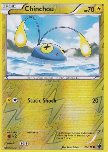 Carte Pokemon - Chinchou ( Loupio ) - 35/116 - Reverse - Glaciation Plasma - Version Anglaise -