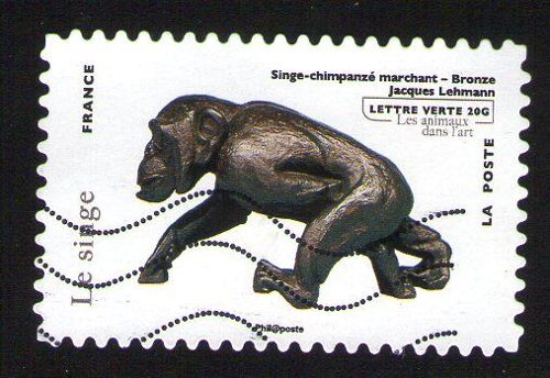 France Oblitéré Used Stamp Singe Chimpanzé Marchant Bronze Création Jacques Lehmann France 2013